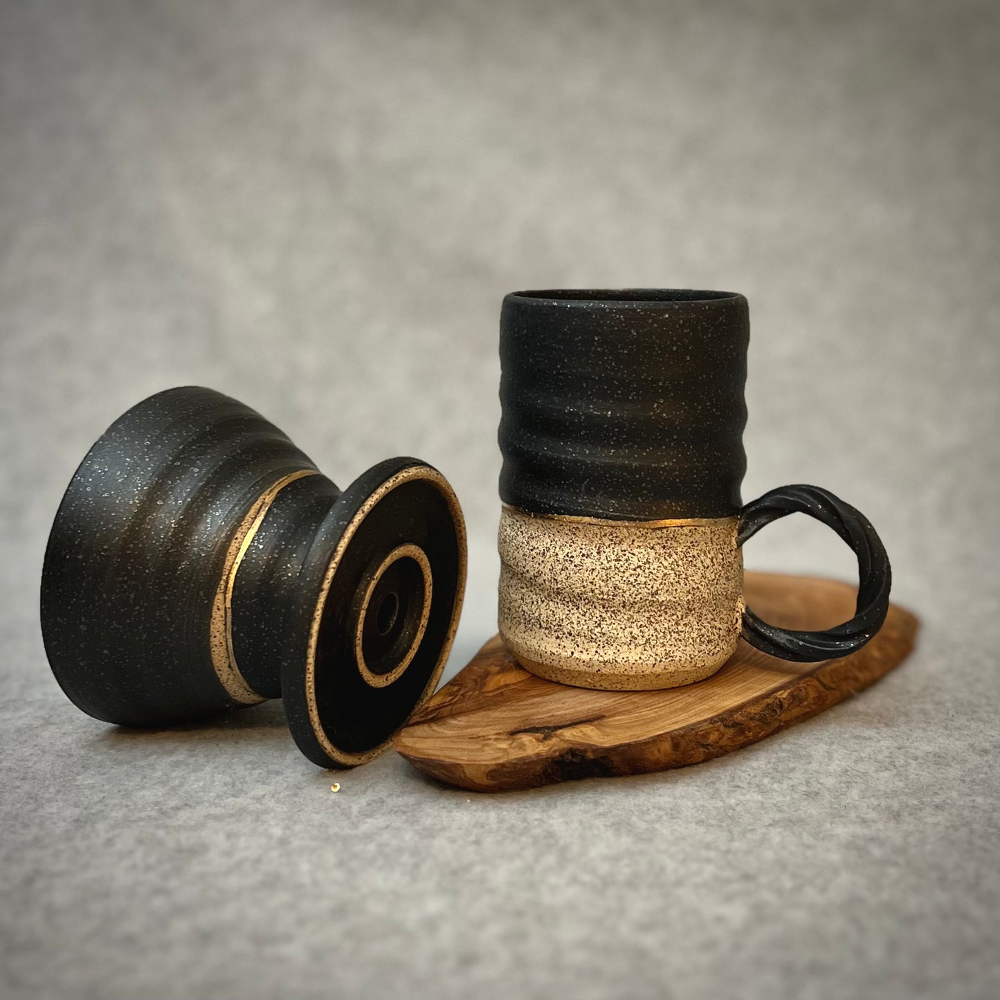 ranch coffee pour over and mug set with 22k gold accents