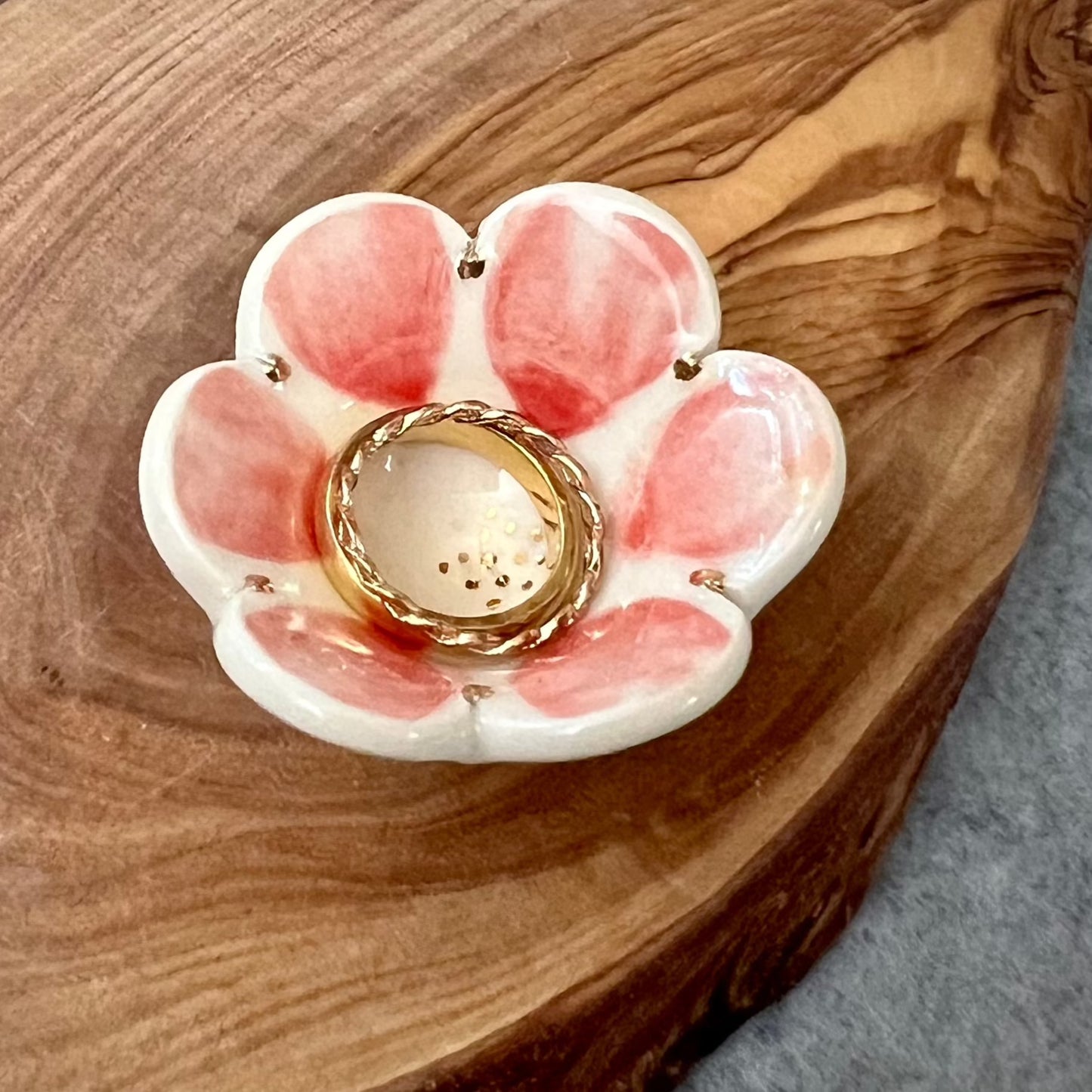 cherry blossom ring dish with 22k gold accents