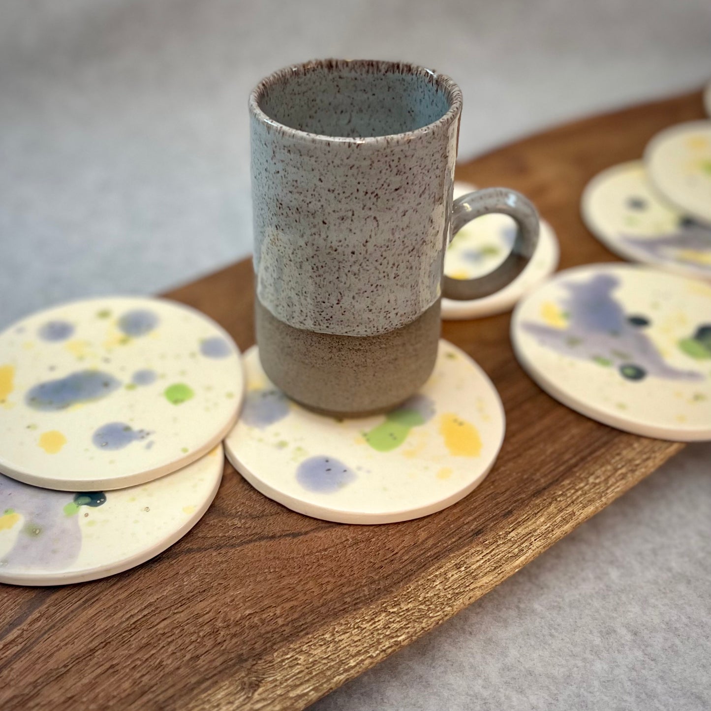 watercolor coaster with white gold splash