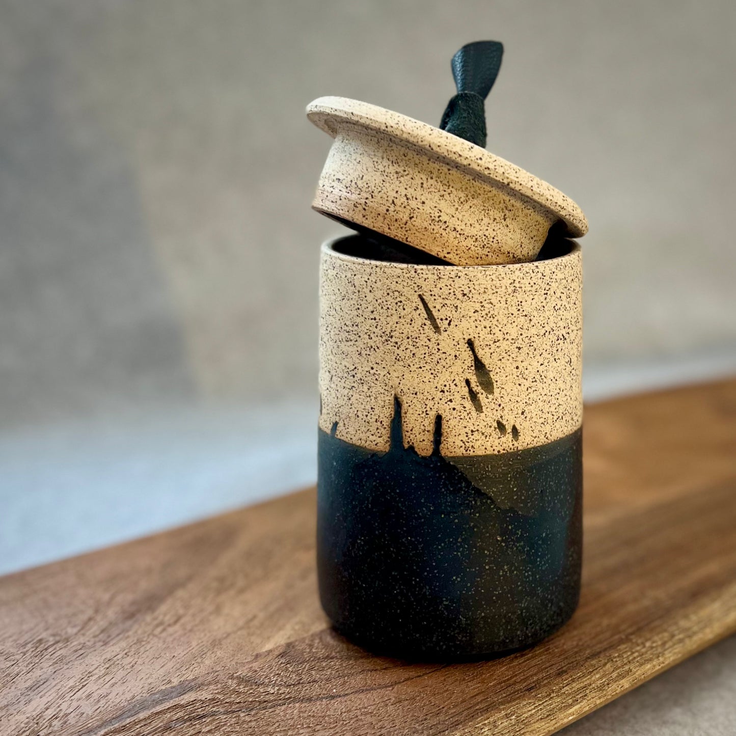ranch lidded jar with leather handle