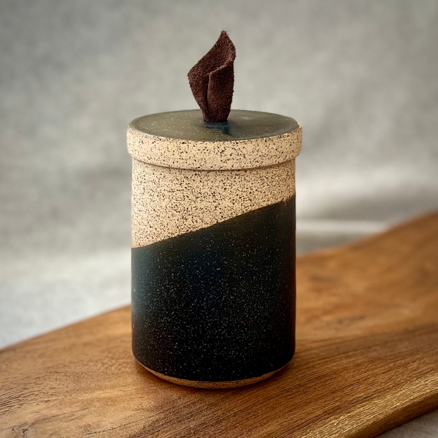 ranch lidded jar with leather handle