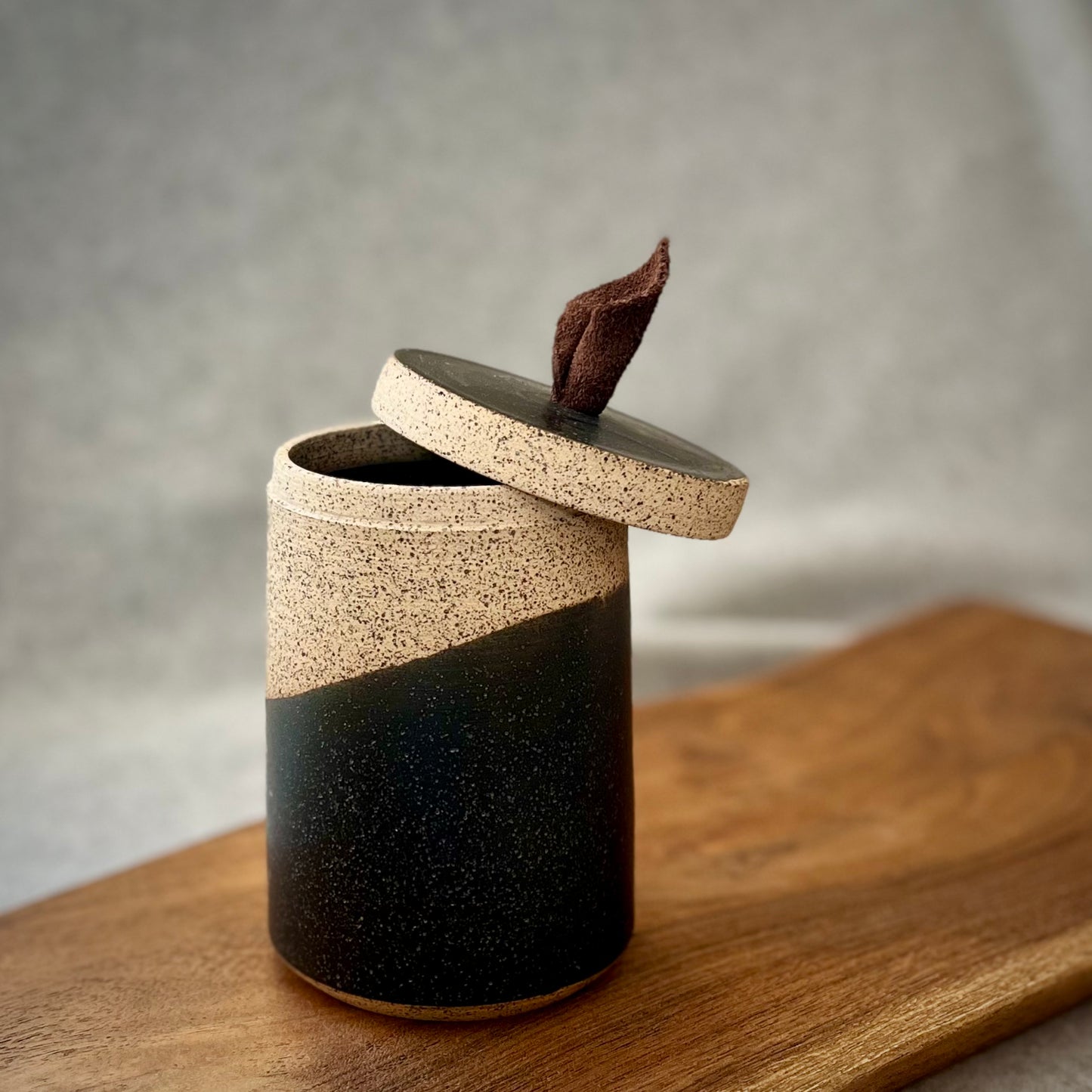 ranch lidded jar with leather handle