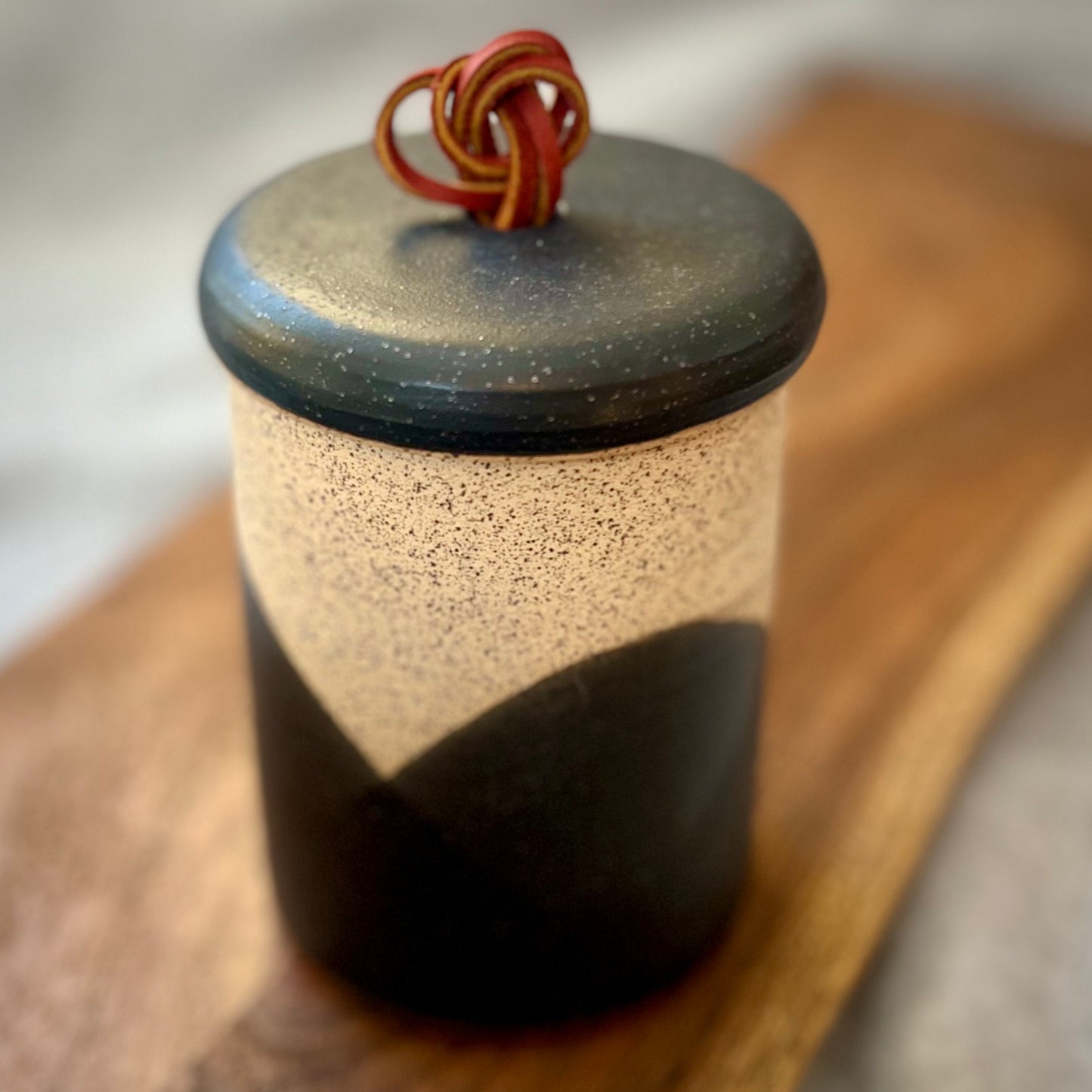 ranch lidded jar with leather handle