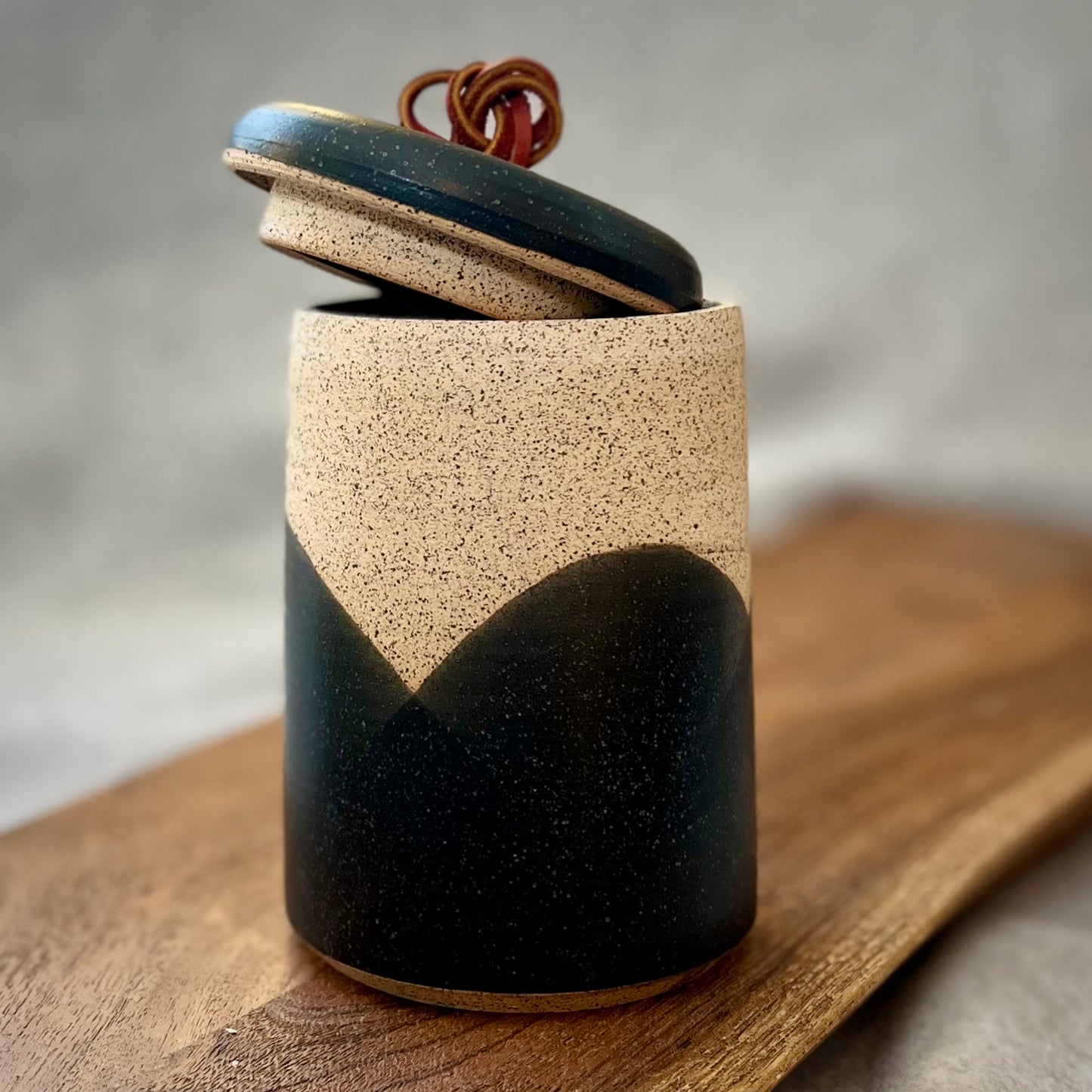ranch lidded jar with leather handle