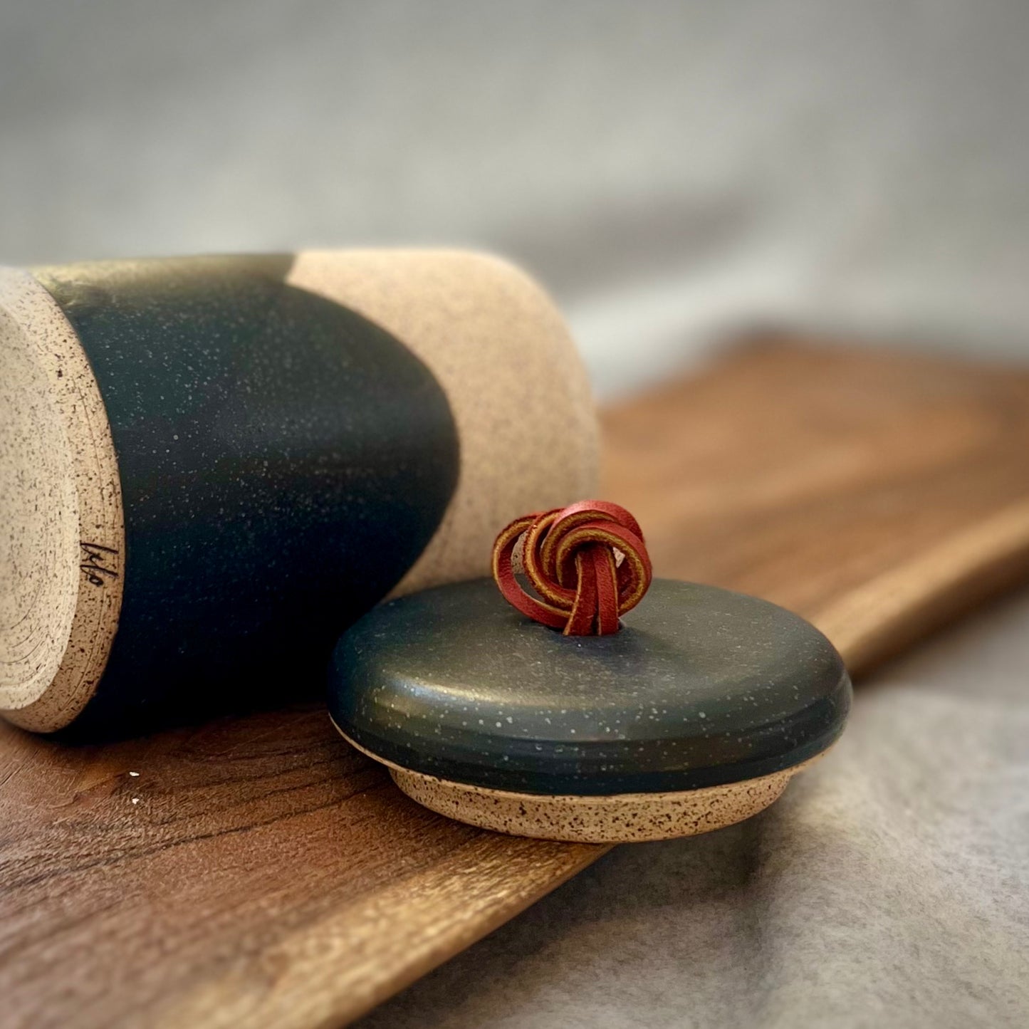 ranch lidded jar with leather handle