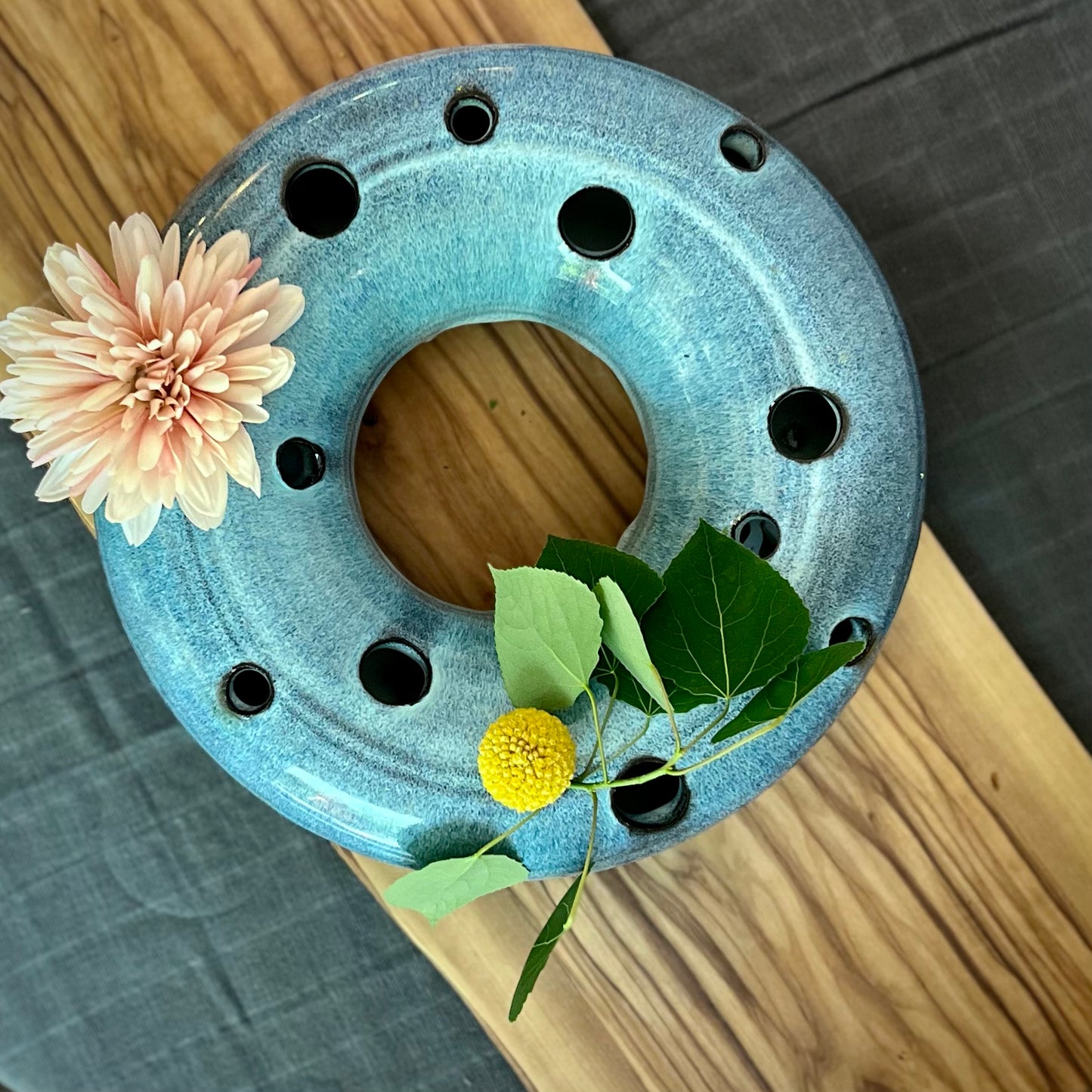 donut centerpiece vase blue