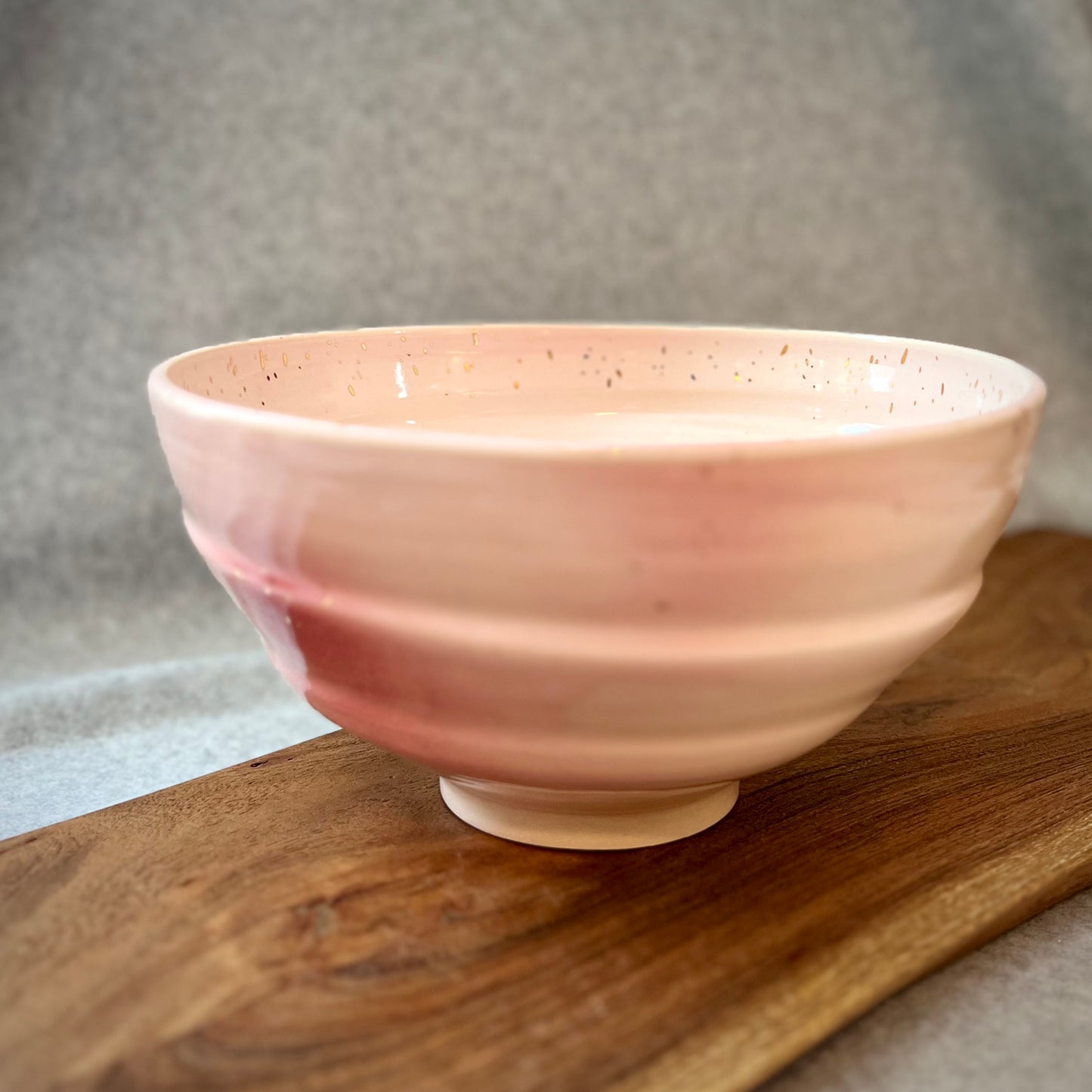 blush serving bowl with 22k gold splash